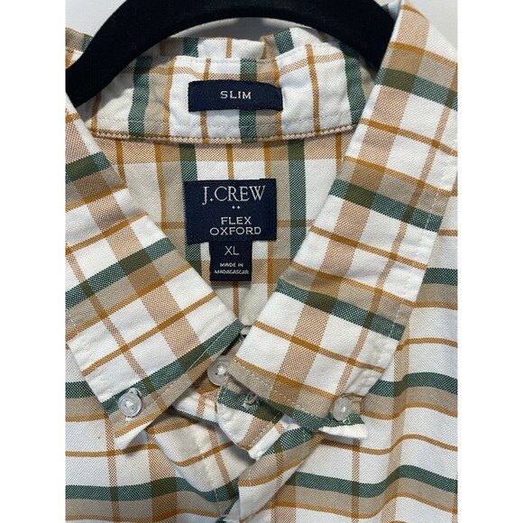 Men's J CREW XL Factory Button Down Shirt Flex Oxford Slim Plaid Green/orange - Picture 2 of 7